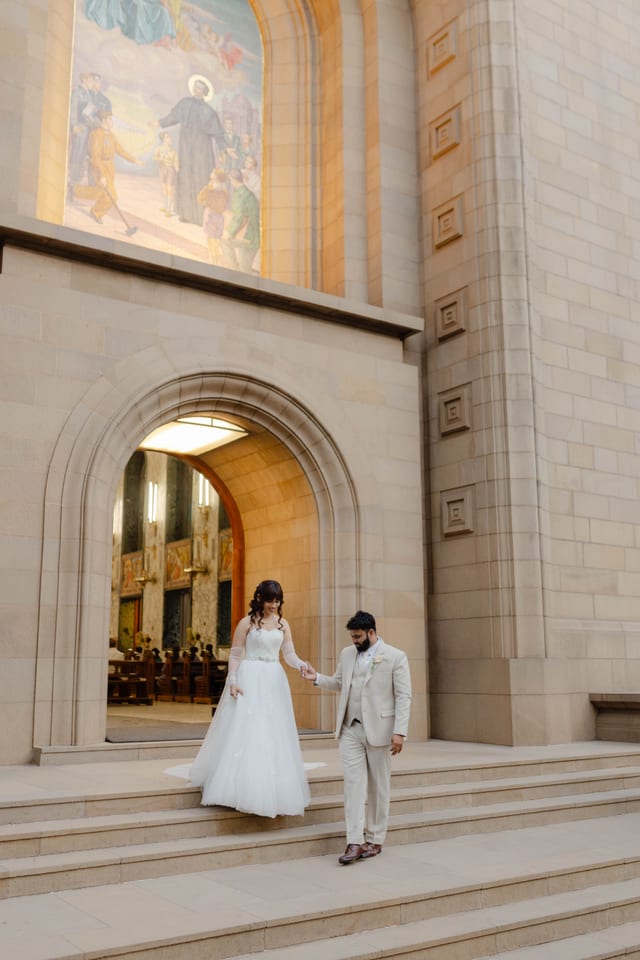 Wedding day outside the church